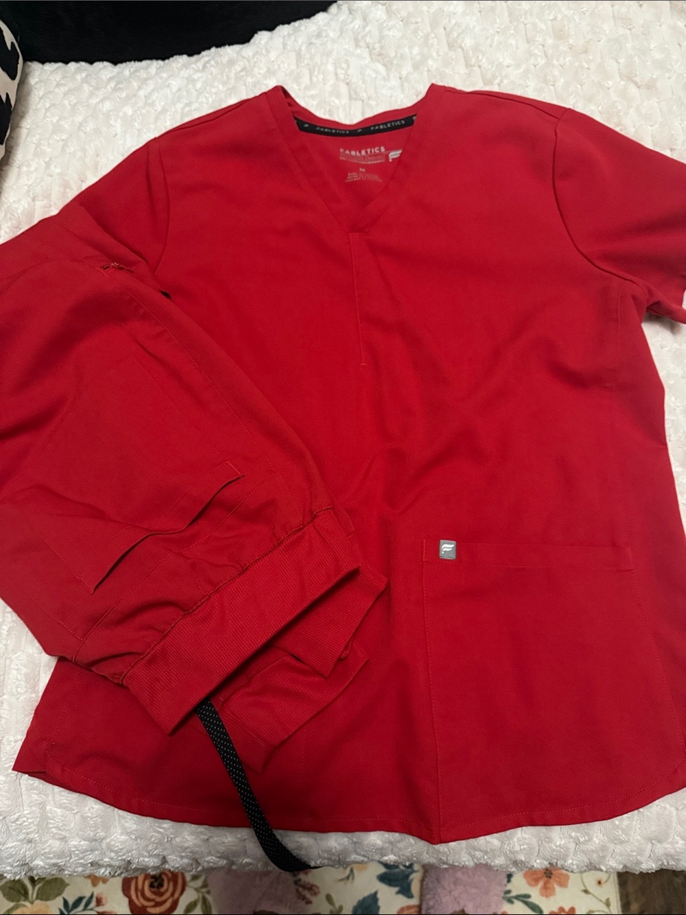 Fabletics Red Women's V-Neck Scrub Top